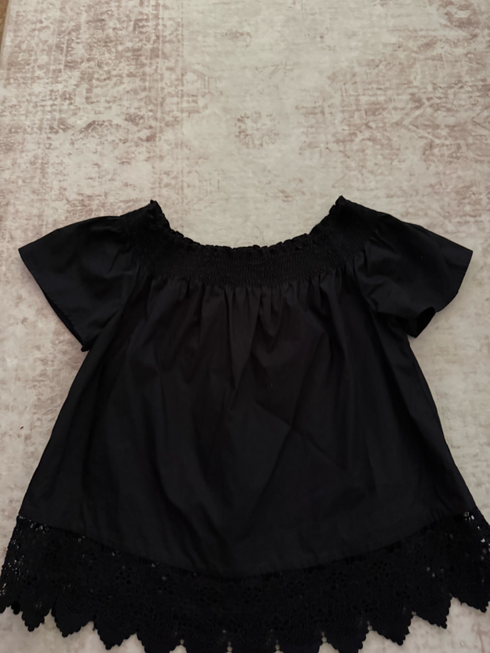 Who What Wear Black Off-Shoulder Crochet-Hem Top